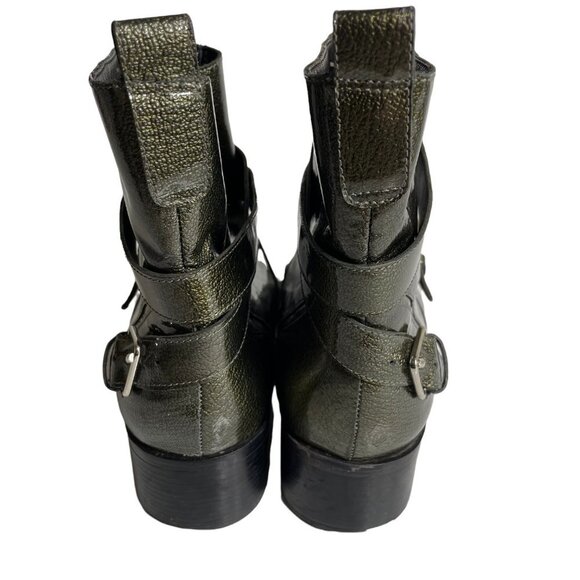 10 Crosby Derek Lam Army Green Shiny Patent Leather Ankle Booties 10M - Picture 5 of 12